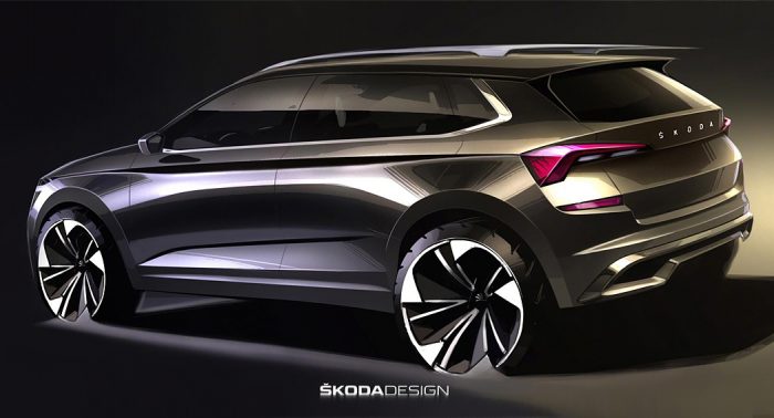 Skoda Kamiq 2019 design sketch, rear view, dailycarblog.com