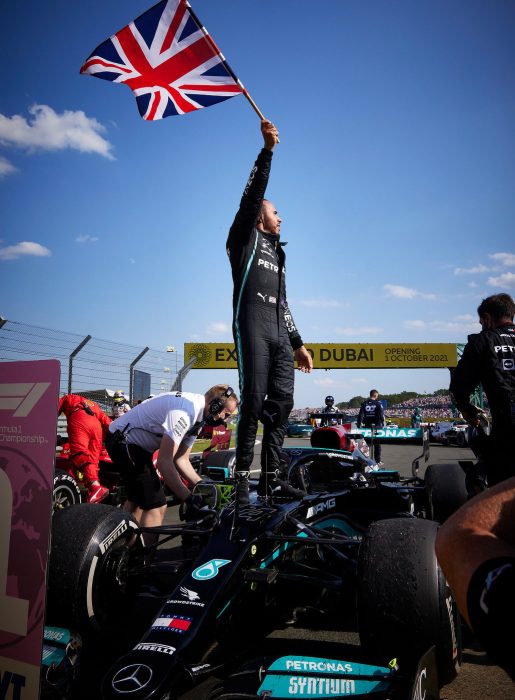 2021 British Grand Prix - Hamilton British Flag waving - Dailycarblog